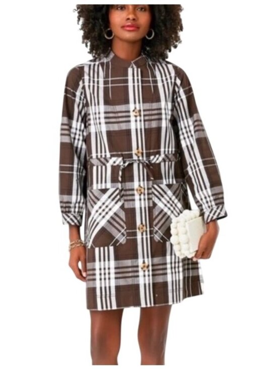Tuckernuck Dresses & Skirts - Tuckernuck Brown and White Plaid Long Sleeve Shirt Dress